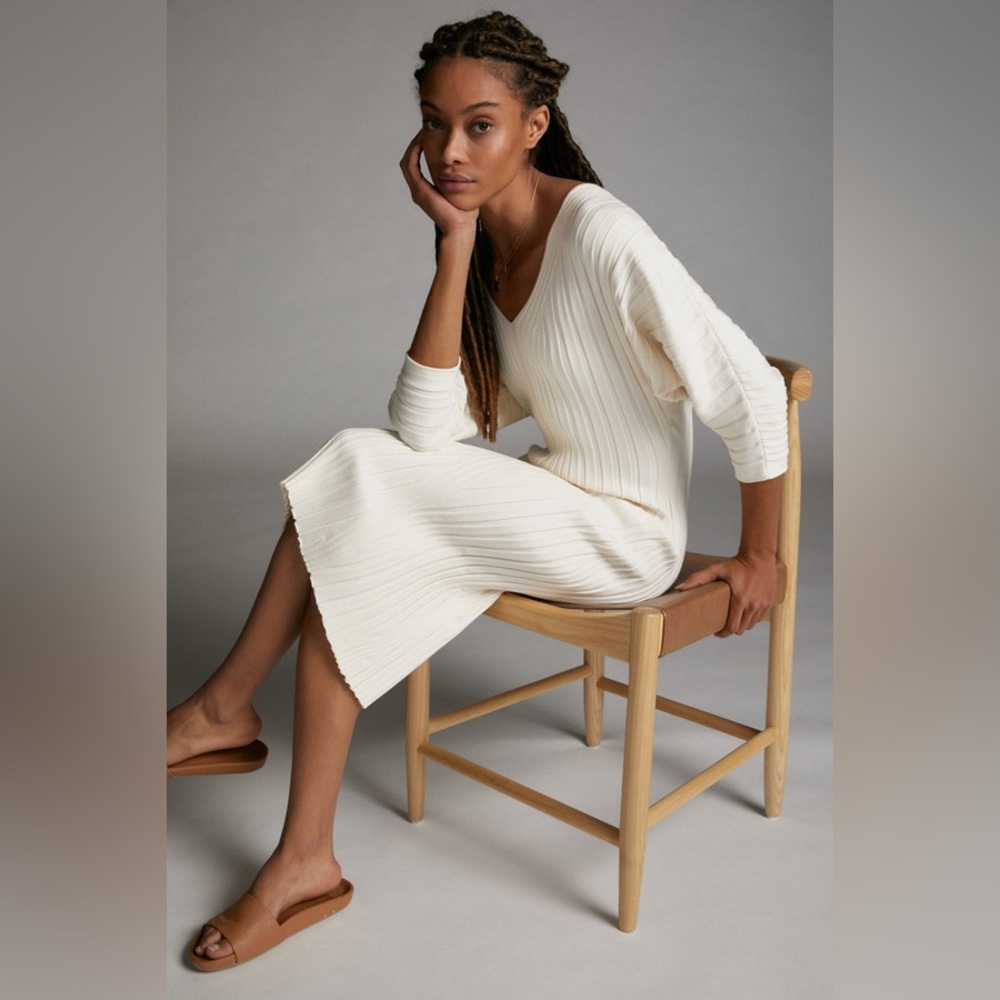 Maeve Cream Ribbed Midi Dress